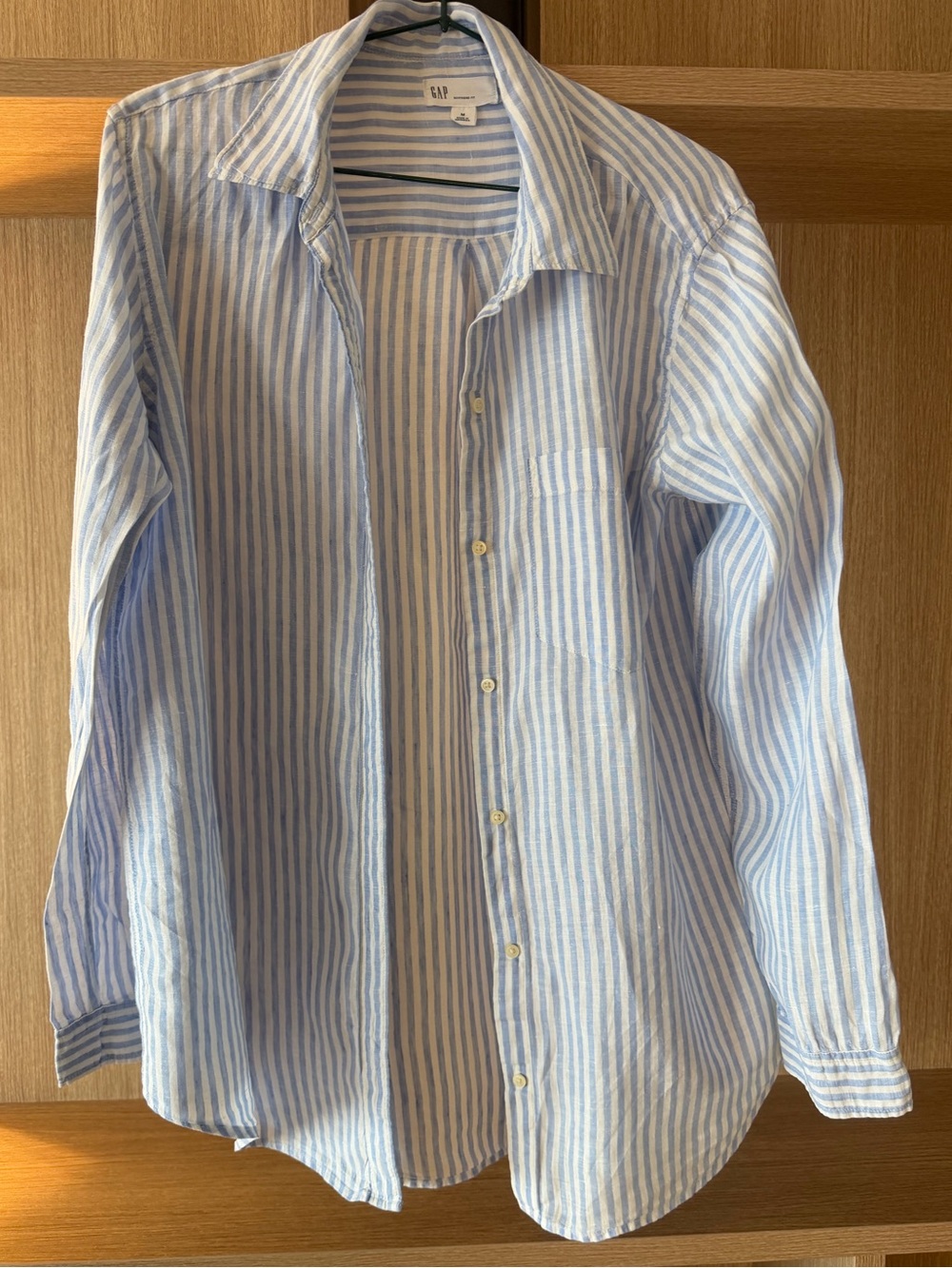 GAP Blue and White Striped Cotton Button-Down Shirt